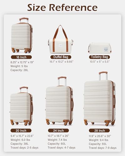 LONG VACATION Luggage Sets, 6 Piece, Hardshell Suitcase with Spinner Wheels - color: BEIGE-BROWN, size: 6-Piece Set