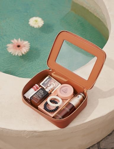 Popvibe Clear Makeup Case Toiletry Bag Travel Medium Clear Cosmetic Bag with Zipper, Make Up Bag Organizer Traveling TSA Approved Transparent Bag Car for Essentials, Mini & Medium, Brown - color: Brown, style: Mini & Medium