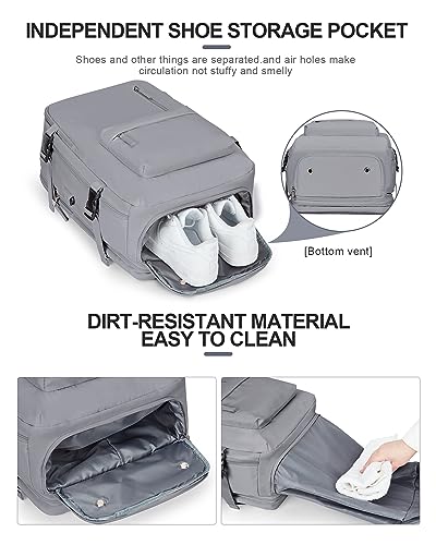 WONHOX Large Travel Laptop Backpack Expandable Flight Approved Backpack Carry on Backpack for Women Men Waterproof 17inch Laptop Daypack Hiking Work Backpack with Shoe Compartment Grey - color: A9-grey