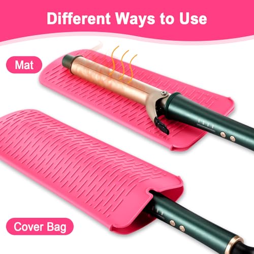 Shappy 2 Pcs Heat Resistant Curling Iron Flat Iron Travel Case,Leopard | Neoprene & Silicone Material, Double-layer Neoprene Pouch & Flexible Silicone Mat for Hot Hair Styling Tools - style: Leopard