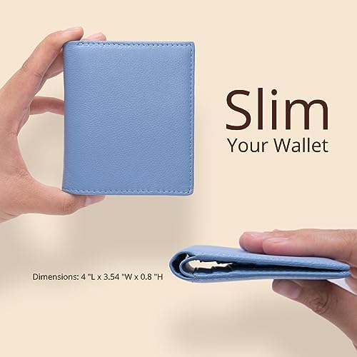 Bveyzi Ultra Slim Small RFID Wallet for Women, Leather Tiny Thin Bifold Pocket Ladies Wallet - color: Blue