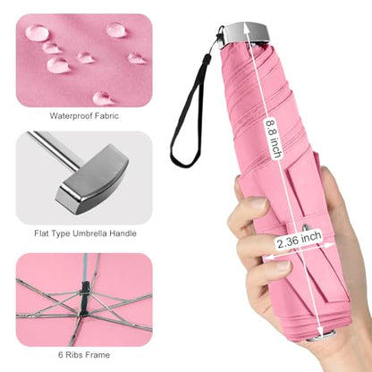 Travel Umbrella Compact Small Folding Windproof Lightweight for Women - color: Pink