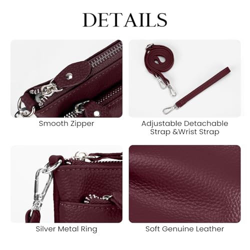 befen Genuine Leather Wristlet Clutch Wallet Purses with RFID Blocking | Small Crossbody Bags Shoulder Handbag for Women, Genuine Leather Wristlet Clutch Wallet Purses with RFID Blocking - color: Burgundy