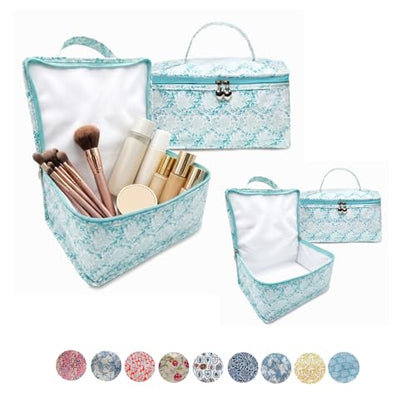 Vanity Bag/Train Case - Water-Resistant, PVC-Lined, Easy to Clean, Compact & Travel Ready Makeup Organizer - Leaf Dance Print - color: Leaf Dance, size: Large Vanity/Train Case