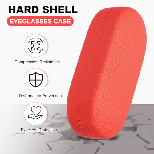 PATIKIL Hard Shell Eyeglasses Case, PU Leather Large Glasses Case Litchi Grain Protective Sunglasses Organizer for Women Men - color: Red