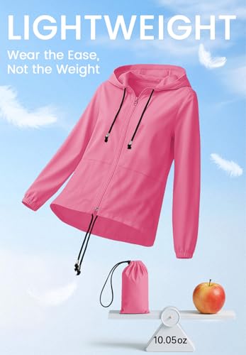 Zando Lightweight Rain Jacket Women Packable Waterproof Raincoat with Hood - color: Hot Pink, size: XX-Large