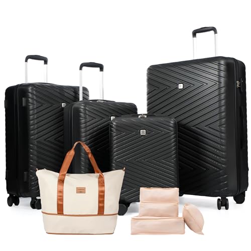 Travelhouse 9-Piece Hardshell Luggage Set with Spinner Wheels & TSA Lock - color: BLACK, size: 9 piece