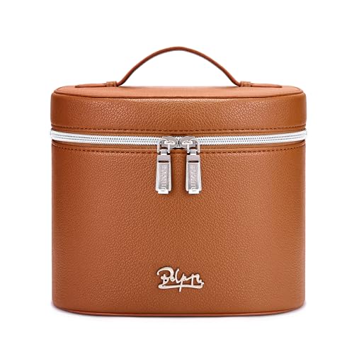 BOYATU Makeup Bag Vanity Case: Vegan Leather Cosmetic Bag for Women - color: 01 Brown