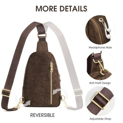 Kattee Sling Bag for Women, Genuine Suede Leather Crossbody Bags - color: Suede Chocolate