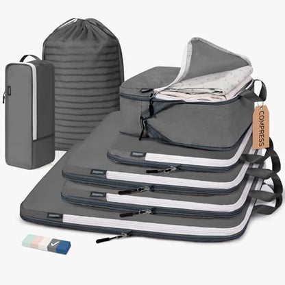 CherryNow 7 Set Compression Travel Packing Cubes for Suitcases, Grey - color: Grey