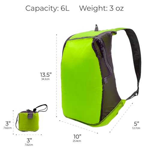 Lewis N. Clark Women's Packable Daypack, Hiking Camping Backpack, Ditty Bag, Charcoal/Neon Lemon, One Size - color: Charcoal/Neon Lemon