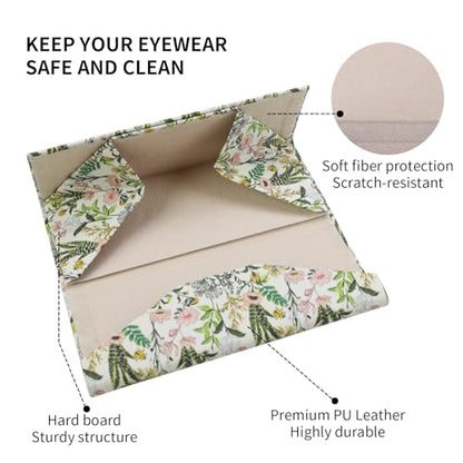 Foldable Glasses Case, Magnetic PU Leahter Sunglasses Case, Cute Hard Shell Folding Eyeglass Cases for Women Kids - color: White Flowering Shrubs
