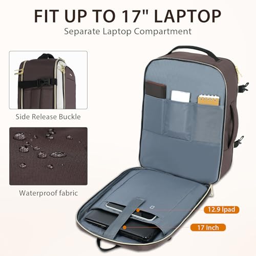 KROSER Laptop Backpack Computer Backpack 17 Inch Men-Beige/Coffee/Black - color: Beige/Coffee/Black