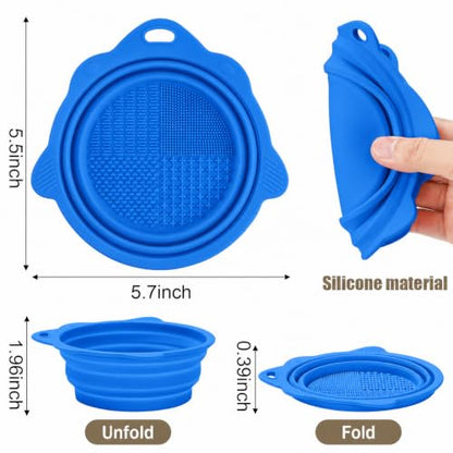 1 Pack Silicone Makeup Brush Cleaning Mat, Foldable Blue Textured Cleaner Pad with Hanging Loop, Portable Brush Wash Tool for Cosmetic Brushes