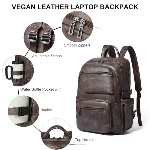 Leather Laptop Backpack for Women with RFID Wristlet Purse, Fits 17" Laptop - color: Coffee