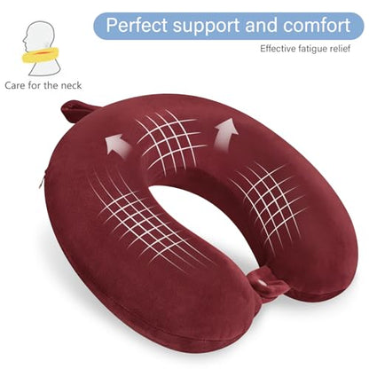 Travel Neck Pillow Memory Foam Neck Pillows for Travel, Dark Red - color: Dark Red