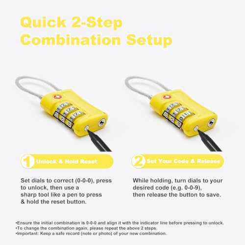 TSA Locks for Luggage Travel Essentials Small Combination Lock - color: Black+Yellow