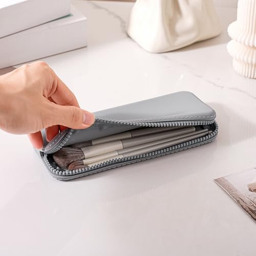 Silicone Makeup Brush Holder Travel Makeup Bag Soft Portable Brush Organizer, Large Travel Essentials Makeup Brush Case Zipper Pouch (Dark Grey) - color: Dark Grey