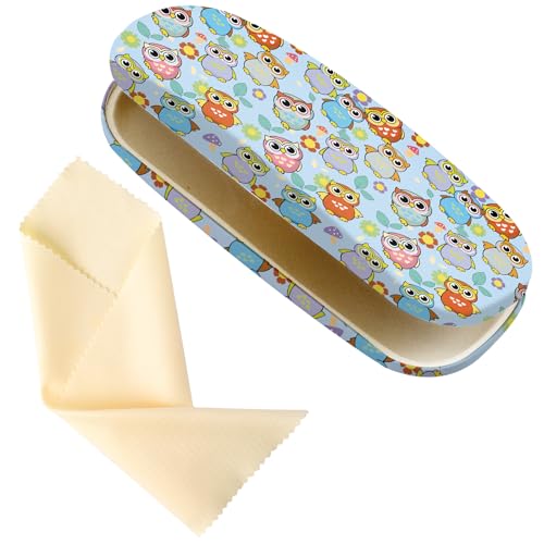 Glasses Case Hard Shell,Portable Protective Eyeglasses Case, Eyeglass Holder Box with Cleaning Cloth, for men women - color: Owl