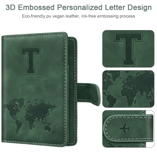 Passport Holder Wallet Cover Personalized Initial Travel Essentials - color: Pine Green, size: T