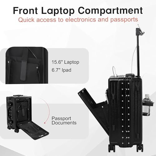 VentureVault Zipperless 24 Inch Luggage With Wheels,Aluminum Frame, Black - color: Black, size: 24 inch