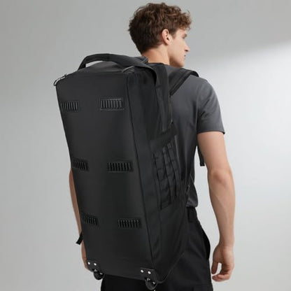 80L Travel Rolling Duffel Bag with wheels, Military Tactical Wheeled Foldable for Deployment Travel Camping Sports - color: Matte Black