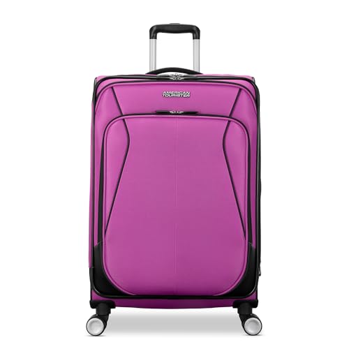 American Tourister 4 KIX 3.0 Checked-Medium Softside Expandable Luggage with 4 Spinner Wheels, Hyper Violet - color: Hyper Violet, size: Medium