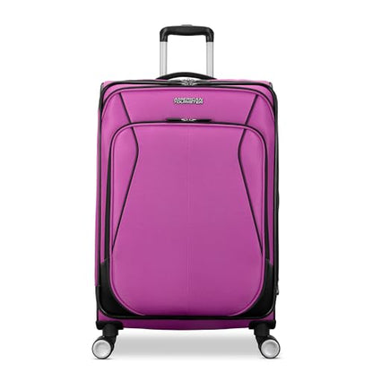 American Tourister 4 KIX 3.0 Checked-Medium Softside Expandable Luggage with 4 Spinner Wheels, Hyper Violet - color: Hyper Violet, size: Medium