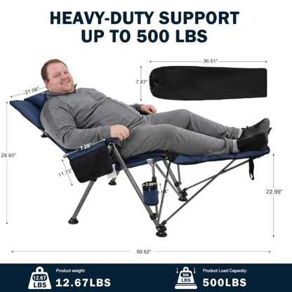 Folding Reclining Camp Chair with Footstool for Camp, Picnic, Lawn, Fishing - color: Blue