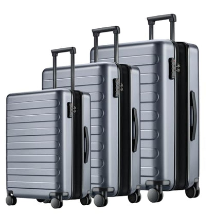 NINETYGO Luggage Sets 3 Piece, Carry On Luggage Airline Approved, Medium Large Checked Luggage with Spinner Wheels, Expandable, Hard Shell PC Suitcase Sets, TSA, 20in/24in/28in (Grey, Rhine Max) - color: 01-Grey (Expandable), size: Set 3PCS (20-Inch/24-In