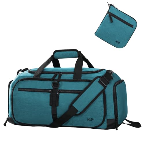 MIER 패커블 여행용 더플 백, 신발 수납 공간, 50L/80L - color: 청록색, size: 50L