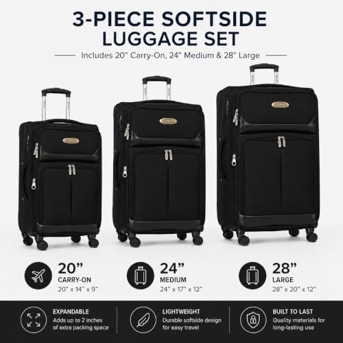 IZOD Ocean 3 Piece Softside Luggage Set with Spinner Wheels - color: Black