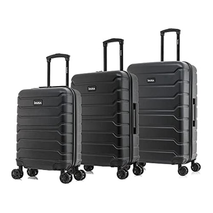 InUSA TREND 3-Piece Hardside Spinner Luggage Set 20/24/28in Durable Black - color: Black, size: 3-Piece Set (Carry-on, Medium, Large)