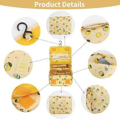 3Pcs Foldable Hanging Travel Toiletry Bag,Waterproof Portable Travel Bags, Multifunction Travel Makeup Cosmetic Bag Organizer with Hanging Hook (Lemon) - color: Lemon