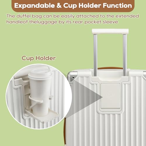 Joyway Carry On Luggage, Expandable Suitcase with Smart Cup Holder and USB Port, 20 IN Hardside Checked with TSA Lock Spinner Double Wheels, White - color: White, size: Carry-On 20-Inch