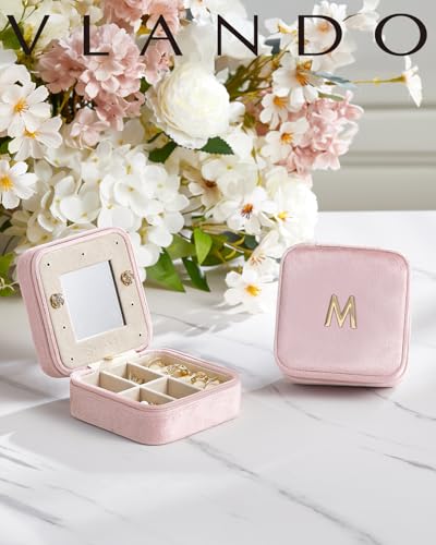 VLANDO Small Jewelry Travel Case, Letter T Case with Compact Mirror - color: Pink, size: Letter T