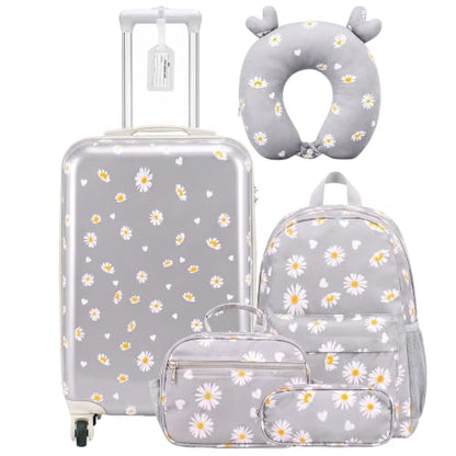 Redbaker 6 Pcs Kids Luggage Set for Girls Grey 17 Inch Daisy - color: Grey, size: 17 Inch