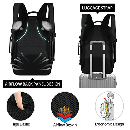 Lubardy Travel Backpack for Men Women 40L Flight Approved Carry on Backpack - color: Black(backpack With 3 Packing Cubes)