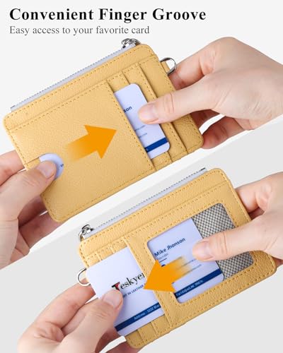 Teskyer Slim RFID Wallet for Women, Small Card Holder with Zip Pocket - color: Yellow