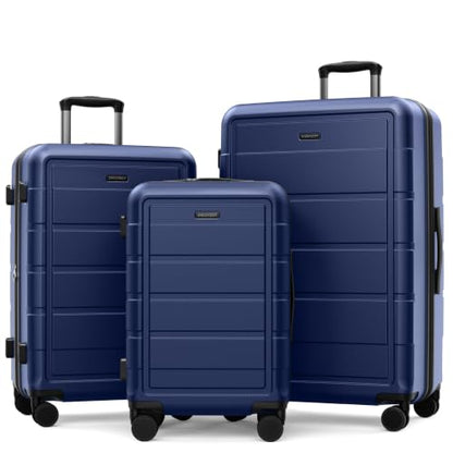 SHOWKOO G-Series Luggage set 3pcs, 100% PC Durable Hardshell Suitcase - color: Deep Blue, size: 3-Piece Set (20/24/28in)