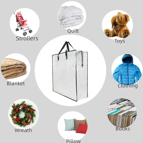 GONGKANGYUAN 2 Pack Clear Storage Bags with Zipper and Handles – Blanket Bags for Closet Storage, Moving & College Packing – Underbed Organizer for Clothes, Pillows, Bedding, Christmas Wreaths