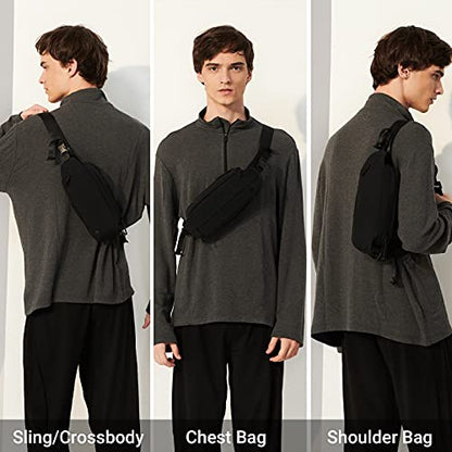 Purevave Washed Nylon Small Sling Bag for Men, Crossbody Bag for Men, Mens Sling Bag Crossbody 2.5L - color: Black
