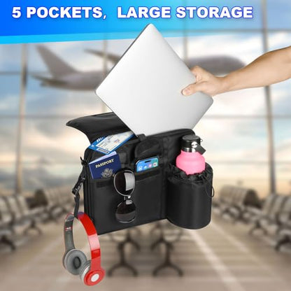 Cosmos Airplane Seatback Organizer Flight Seat Back Storage Bag Hanging Pocket with Adjustable Shoulder Strap, Commuter Shoulder Bag Travel Essentials Media Pouch for Personal Items