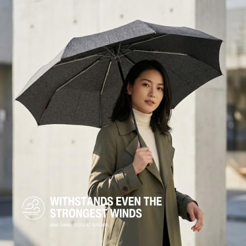 Knirps T.200 Automatic Travel Umbrella for Rain, Compact, Melange Black - color: Melange Black