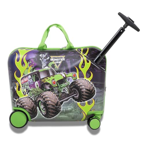 Monster Jam Suitcase Grave Digger 18" Kids Ride On Luggage with Wheels