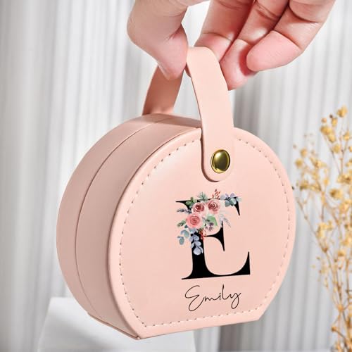 Ships Next Day, Small Travel Jewelry Case with Custom Initial and Name, Personalized Jewelry Box Organizer for Traveling, Half-Moon Design Case with Handle, Graduation Gifts for Best Friends - style: Travel Jewelry Case-Style 06