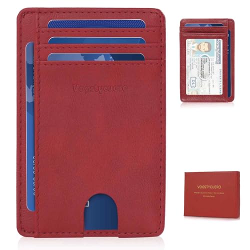 Front pocket thin wallet for Men Women RFID Blocking Credit Card Holder Card Cases Slim Minimalist wallet with Gift Box (Alaska Cherry) - color: Alaska Cherry