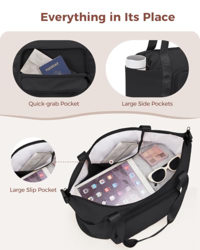 WANDF Foldable Expandable Personal Item Travel Bag for Women Carry On - color: Black