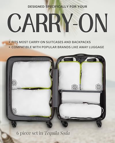 TRIPPED Travel Gear Compression Packing Cubes for Carry-On Travel 6-Pack - color: White and Green, size: 6 Piece