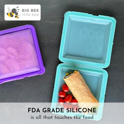 Big Bee, Little Bee SoftShell Reusable Silicone Food Storage Container - Clamshell Snap-Close Design, No Lost Lids, Easy to Clean, Compact for Travel, Meal Prep, Microwave Freezer and Dishwasher Safe - color: Aqua